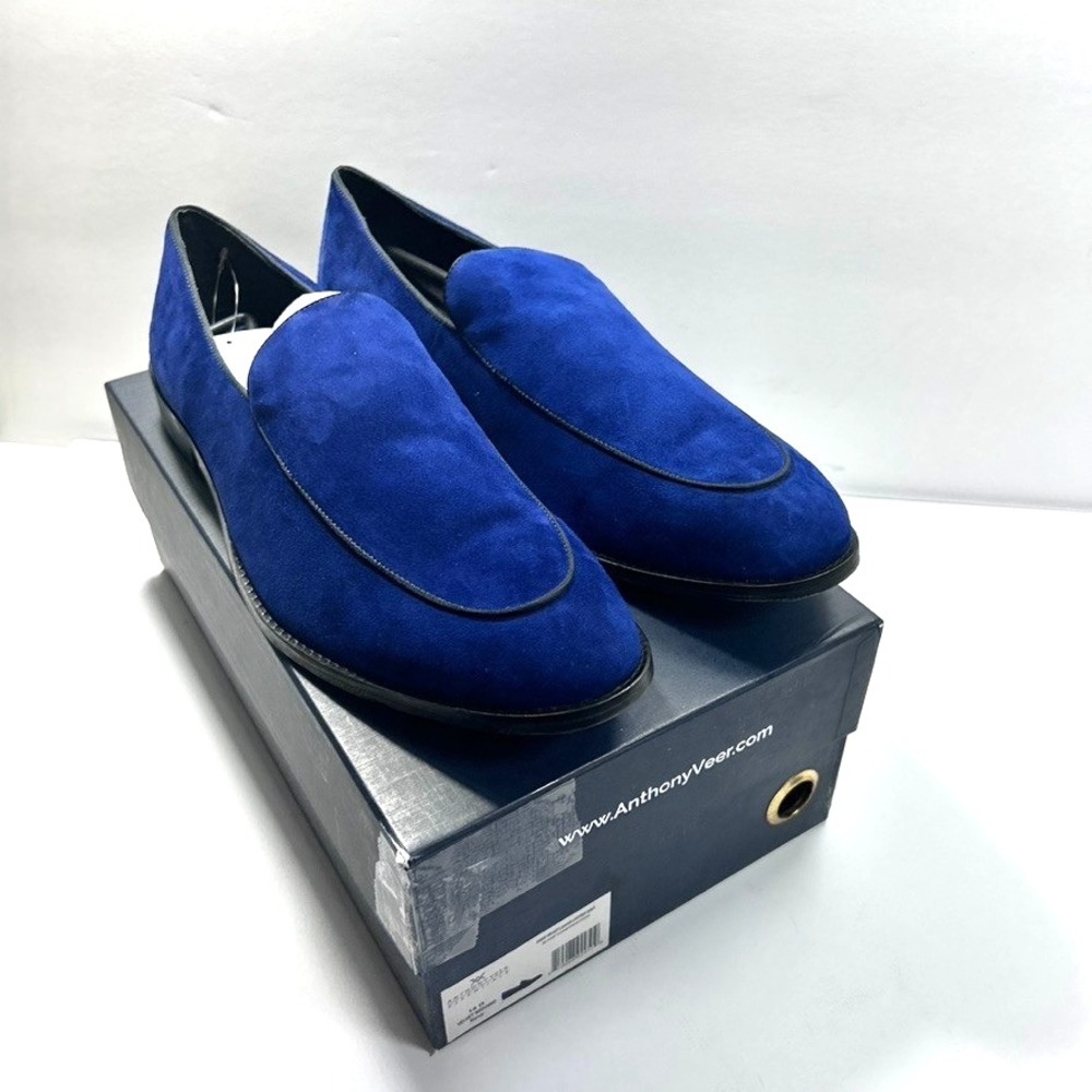 Anthony Veer Craig Velvet Loafer Leather Sole  Men's Shoes Wedding Navy US14D‎
